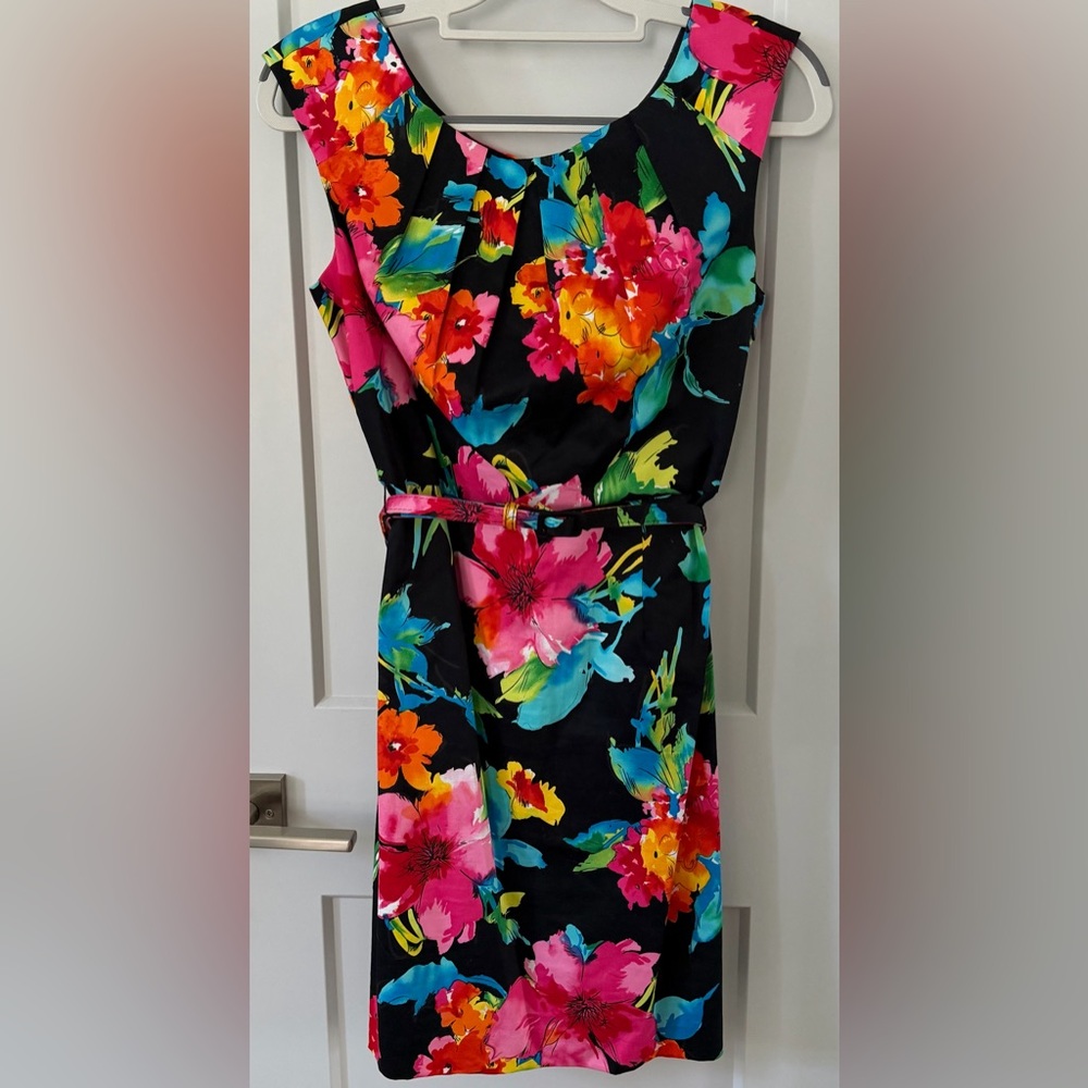 NWT Spense Black Sheath Dress with Bright Floral Print 6P